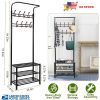 Metal Entryway Coat Shoe Rack Hall Tree w/ 3-Tier Shoe Bench Shoe Storage 18 Hooks Coat Hat Rack