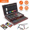 140Pcs Art Supplies With Colored Pencils Oil Pastels Crayons, Watercolor Cakes Brushes Sharpener Eraser In Elegant Wooden Box Professional Art Kit For