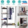 Metal Garment Hanging Rack Shoe Clothing Organizer Shelves Freestanding Clothing Hanging Rail Clothes Wardrobe Shoe Display Organizer with 1 Hanging R