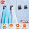 4Pcs Self Adhesive Hooks Stainless Steel Sticky Wall Hanging Hooks Black Hanger Hook Holders for Robe Coat Hat Keys Utensils in Bathroom Office Home