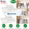 Space Saving Pants Hangers 5-in-1 Stainless Steel Trouser Storage Organizer Non-Slip Clothes Rack Shelves For Pants Scarf Jeans Trousers Skirts