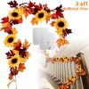 5.6ft Artificial Maple Leaf Garland Hanging Plant Vine Fake Berries Sunflower Foliage Pumpkin Autumn Fall Decor for Wedding Halloween Thanksgiving Din