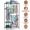 4 Tier Heavy Duty Garment Rack with Wheels Carbon Steel Clothing Rack Portable Wardrobe Clothes Rack with 3 Hanging Rods 6 Footrests 44.9x17.13x77.95i