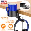 Desk Cup Holder 2-In-1 Anti-spill Cup Holder with 360° Rotating Headphone Hanger Desk Space Saver for Office Home