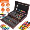 140Pcs Art Supplies With Colored Pencils Oil Pastels Crayons, Watercolor Cakes Brushes Sharpener Eraser In Elegant Wooden Box Professional Art Kit For