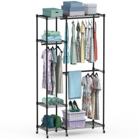4 Tier Heavy Duty Garment Rack with Wheels Carbon Steel Clothing Rack Portable Wardrobe Clothes Rack with 3 Hanging Rods 6 Footrests 44.9x17.13x77.95i