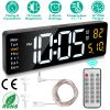 15.7in LED Digital Wall Clock with Remote Control 10 Level Brightness 3 Alarm Settings 12/24Hr Format Timing Countdown Temperature Calendar Display De