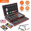 140Pcs Art Supplies With Colored Pencils Oil Pastels Crayons, Watercolor Cakes Brushes Sharpener Eraser In Elegant Wooden Box Professional Art Kit For