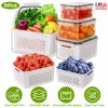 5Pcs Fruit Vegetable Containers with Removable Drain Basket Leakproof Lid Stackable Food Storage Organizer for Fridge Dishwasher Safe
