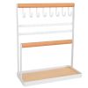 4-Tier Tabletop Wooden Jewelry Display Stand Necklace Accessories Holder Organizer Rack Hanger with Ring Tray 8 Hooks 24 Earring Holes
