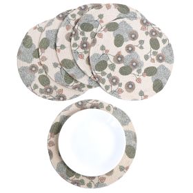 Kiwi Printed Braided Cotton Placemats 13.5 Inch Set of 6 Washable Anti Slip Heat Resistant Mats Boho Woven Round Table Mats for House Decor Kitch