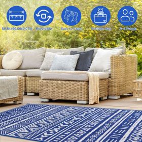 4.98x8FT Reversible Outdoor Rug Waterproof Mat with Storage Bag Portable Plastic Carpet Indoor Outdoor Activity for Picnic Patio Deck RV Trip Blu