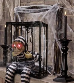 Screaming Animated Halloween Decorations, Halloween Decor Prop with Motion Sensor, Scary Skull Cage Prisoner Haunted House Decor
