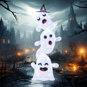 4 FT Lighted Standing Halloween Decoration Stacked Ghosts with 120 LED Lights