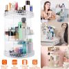 360° Rotating Makeup Organizer Clear Cosmetic Storage Rack Transparent Jewelry Display Box Case with 4 Trays One 17-Slot Top Shelf