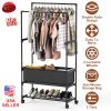 Double Rods Garment Rack with Storage Bag Portable Clothing Rack with Shelves Lockable Wheels Small Portable Closet Storage Bag Height Adjustable
