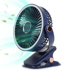 Portable Quiet Clip On Fan With 5 Speeds 3 Brightness 720° Fully Adjustable Angle Type-C Rechargeable Clip Desk Wall Mounted Fan For Camping Office Ho (Option: Blue)