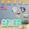 3D LED Digital Wall Clock Sound Control Table Desk Alarm Clock w/ 3 Auto Adjustable Brightness Snooze Date Temperature 12/24Hr Time Display For Office