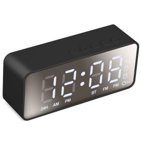 Mirror Digital Alarm Clock LED V5.0 Wireless Speaker Clock with FM Radio Temperature Display MMC Card Slot (Option: Black)