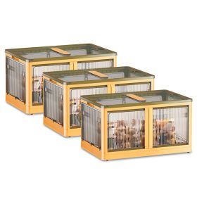 3Pcs Foldable Storage Bins with Lid 4 Doors Collapsible Stackable Closet Organizer Containers with Lock 4Pcs Wheels (Option: XL_Yellow)