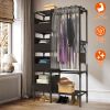 Portable Closet Wardrobe Clothes Storage Cabinet Organizer Garment Hanging Rack Shelves with 4 Storage Bags 1 Shelf 1 Hanging Rod 4 Hooks