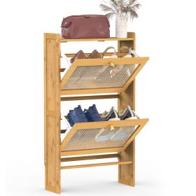 2-Tier Shoe Cabinet with 2 Flip Drawers Slim Bamboo Shoe Rack Freestanding Narrow Shoe Organizer with 44lbs Max Load for Entryway Hallway (Option: 50CM)