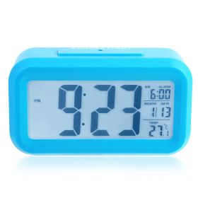 iMounTEK Digital Clock w/ LCD Backlight Alarm Snooze Temperature Calendar Display Light Sensor Eye-Friendly (Option: Blue)