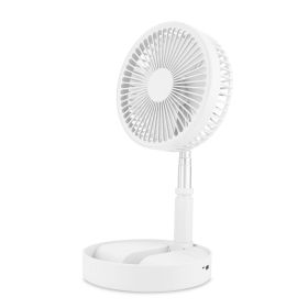 Portable Folding Desk Table Fan Quiet USB Rechargeable Telescopic Standing Floor Fan w/ 4 Speeds Adjustable Height 180° Tilting Angle For Office Home (Option: White)