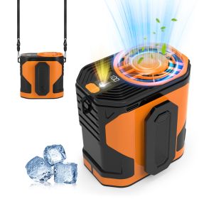 3 In 1 Rechargeable Waist Clip Fan 4000mAh Wearable Personal Fan Hands-Free with Flashlight 10 Speeds 100 Wind Power LCD Display Strap Double As Power (Option: Orange)