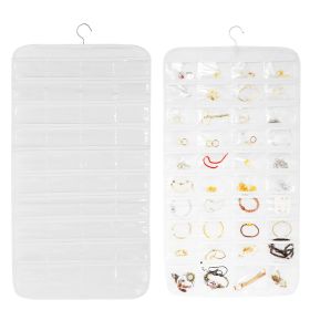 2Pcs Hanging Jewelry Organizer Earring Necklace Bracelet Holder Double-sided 80 Pockets Accessory Storage Pocket (Option: White)