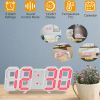 3D LED Digital Wall Clock Sound Control Table Desk Alarm Clock w/ 3 Auto Adjustable Brightness Snooze Date Temperature 12/24Hr Time Display For Office