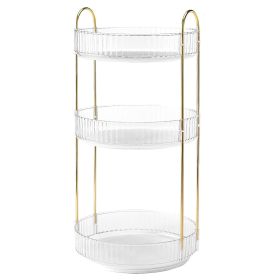 3 Tier Rotating Makeup Organizer 360° Spinning Perfume Cosmetic Storage Tray 55LBS Load Countertop Shelves for Lotion Lipstick (Option: White)