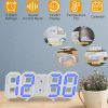 3D LED Digital Wall Clock Sound Control Table Desk Alarm Clock w/ 3 Auto Adjustable Brightness Snooze Date Temperature 12/24Hr Time Display For Office