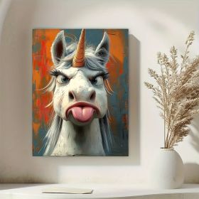 1 Piece Canvas Painting With Wooden Frame, Ready To Hang, Whimsical Unicorn Canvas Art Print - Framed Cartoon Wall Decor For Living Room, Bedroom (Option: 16X12inch)
