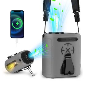 5 In 1 Portable Waist Clip Fan With 5 Speeds Flashlight 10000mAh Battery Operated Personal Wearable Turbo Belt Fan Hands-Free Neck Fan For Camping Tra (Option: Grey)