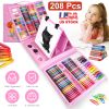 208Pcs Drawing Art Kit Art Supplies For 3-12Years Old Girls Boys Art Storage Box with Double Sided Trifold Easel Oil Pastels Crayons Colored Pencils W