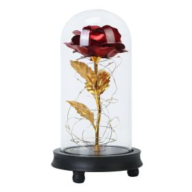 Foil Rose LED String Light Rose Fairy Lamp w/ Glass Dome For Valentines’ Day Mother’s Day Wedding Birthday (Option: RED)