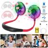Neck Hanging Fan Hand Free Portable Aromatherapy USB Fans 360°Rotatable Rechargeable Dual Cooling Fans w/Color Changing Led