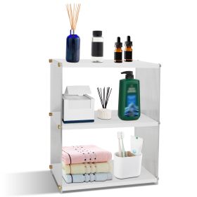 3-Tier Acrylic Countertop Organizer Bathroom Wood Counter Storage Rack Standing Vanity Cosmetics Shelf Cup Holder Desk Display Shelves (Option: White)