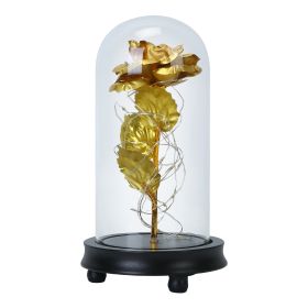 Foil Rose LED String Light Rose Fairy Lamp w/ Glass Dome For Valentines’ Day Mother’s Day Wedding Birthday (Option: Gold)