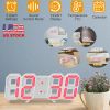 3D LED Digital Wall Clock Sound Control Table Desk Alarm Clock w/ 3 Auto Adjustable Brightness Snooze Date Temperature 12/24Hr Time Display For Office