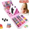 208Pcs Drawing Art Kit Art Supplies For 3-12Years Old Girls Boys Art Storage Box with Double Sided Trifold Easel Oil Pastels Crayons Colored Pencils W