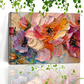 1pc Vibrant Floral Canvas Art With Wooden Frame - Textured Pastel Flowers, Abstract Blossom Arrangement For Home & Office Decor, Ideal For Living (Option: 24x16in)