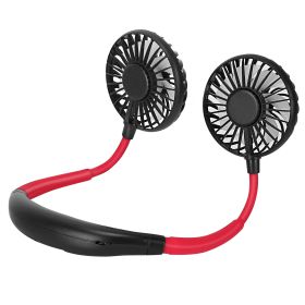 Neck Hanging Fan Hand Free Portable Aromatherapy USB Fans 360°Rotatable Rechargeable Dual Cooling Fans w/Color Changing Led (Option: Black)