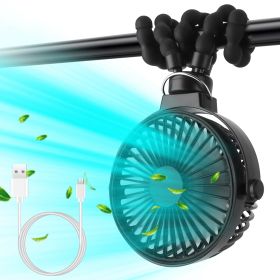 Portable Baby Stroller Fan Rechargeable Handheld Fan with Flexible Tripod Clip On Desktop Hanging Fan 3 Gear Speed 360° Tilt Head (Option: Black)