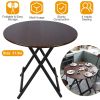 31.5in Round High Top Folding Table 2.6FT Iron Bar Foldable Wooden Dining Desk w/ 4 Anti-Slip Stoppers Bamboo Walnut For Dinner Snack Coffee Laptop