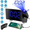Projection Alarm Clock with Radio Function 7.7In Curved-Screen LED Digital Alarm Clock w/ Dual Alarms 4 Dimmer 12/24 Hour USB Charging Port 180° Rotat