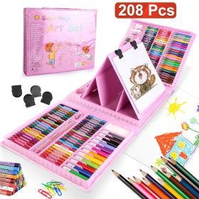 208Pcs Drawing Art Kit Art Supplies For 3-12Years Old Girls Boys Art Storage Box with Double Sided Trifold Easel Oil Pastels Crayons Colored Pencils W (Option: Pink)