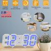 3D LED Digital Wall Clock Sound Control Table Desk Alarm Clock w/ 3 Auto Adjustable Brightness Snooze Date Temperature 12/24Hr Time Display For Office