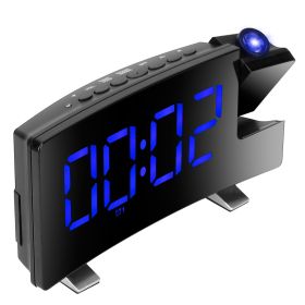 Projection Alarm Clock with Radio Function 7.7In Curved-Screen LED Digital Alarm Clock w/ Dual Alarms 4 Dimmer 12/24 Hour USB Charging Port 180° Rotat (Option: Blue)